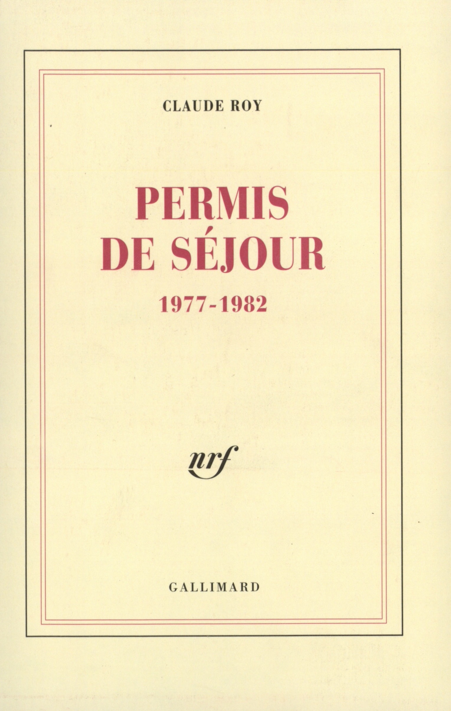 Claude Roy, Permis de s�jour, 1983, couverture